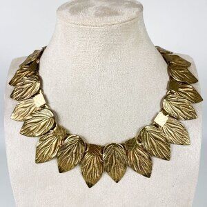 Aldo Gold Tone Leaf Bib Necklace Choker Collar Leaves Chunky Wide